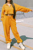 Black Women Fashion Casual Pure Color Long Sleeve Crop Pants Sets AYQ08020-2