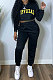 Black Women Long Sleeve Hooded Printing Long Pants Sets SMY81114-1