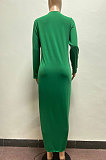 Green Women Long Sleeve Pure Color Both Sides Wear Fashion Long Dress AYM5036-1