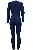 WHOLESALE | Blue Autumn Winter Mesh Long Sleeve Zip Front Slim Fitting Jumpsuits ALS266-2