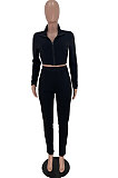 Pink Newest Simple Long Sleeve Zip Front Coat Bodycon Pants Solid Color Sets ARM8307-4