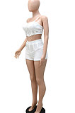 Khaki Women Sleeveless Strapless Tank Pure Color Sport Sexy Condole Belt Shorts Sets YF9248-2
