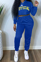 Blue Women Long Sleeve Hooded Printing Long Pants Sets SMY81114-2