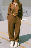 Gray Women Fashion Casual Pure Color Long Sleeve Crop Pants Sets AYQ08020-4