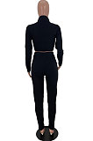 Khaki Newest Simple Long Sleeve Zip Front Coat Bodycon Pants Solid Color Sets ARM8307-3