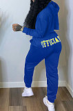 Blue Women Long Sleeve Hooded Printing Long Pants Sets SMY81114-2