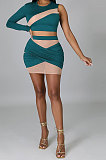Black Women Sexy Spliced Single Sleeve Round Collar Tops Skirts Sets YF9243-3