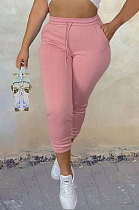 Pink Sport Casual Solid Color Drawsting Ankle Banded Pants BBN205-1