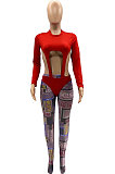 Black Personality Digital Letter Print Long Sleeve Backless Hollow Out Top Bodycon Pants Sexy Sets SZS8161-1