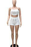 White Women Sleeveless Strapless Tank Pure Color Sport Sexy Condole Belt Shorts Sets YF9248-1