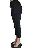Black Sport Casual Solid Color Drawsting Ankle Banded Pants BBN205-4