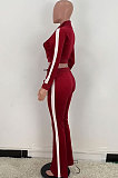 Pink Casual Side Strip Spliced Velvet Long Sleeve Zip Coat Flare Pants Slim Fitting Sets ARM8305-3