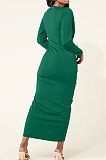 Red Women Long Sleeve Pure Color Both Sides Wear Fashion Long Dress AYM5036-2