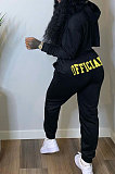 Black Women Long Sleeve Hooded Printing Long Pants Sets SMY81114-1