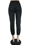 Black Sport Casual Solid Color Drawsting Ankle Banded Pants BBN205-4