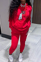 Red Women Long Sleeve Pure Color Printing Casual Pants Sets SMY81115-1