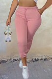 White Sport Casual Solid Color Drawsting Ankle Banded Pants BBN205-2