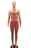 Red Women Euramerican Fashion Sexy Bodycon Round Collar Printing Pants Sets MR2122-1