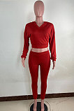 Red Women Hooded Pure Color Casual Bodycon Pants Sets ABL6695-2