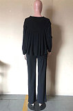Black Fashion Wholesale Long Sleeve Irregularity Tops Wide Leg Pants Slim Fitting Sets D8454-6