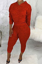Red Women Hooded Pure Color Casual Bodycon Pants Sets ABL6695-2