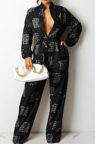Black Women Casual Loose Fashion Long Sleeve Casual Jumpsuit With Waistband SDD9802-2