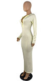 Gray Wholesale Autumn Winter Long Sleeve Zip Front Slim Fitting Long Dress E8615-3