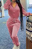 Apricot Casual Newest Velvet Long Sleeve Stand Neck Zip Front Collcet Waist Drawsting Jumpsuits LY047-4