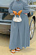 Gray Women Fashion Casual Tight Solid Color High Collar Pullover Collect Waist Puff Sleeve Long Dress MR2124-4
