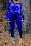 Gray Women Long Sleeve Round Collar Korea Velvet Solid Color Sexy Long Pants Sets MR2123-3
