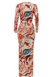 Black Women Long Sleeve Fashion Printing Bandage Hollow Out Skinny Bodycon Long Dress HZF57819-2
