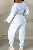 White Cotton Blend A Wrod Shoulder Long Sleeve T Shirts Sweat Pants Sets HHM6528-1