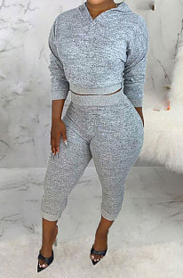 Gray Women Hooded Pure Color Casual Bodycon Pants Sets ABL6695-1