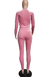 Pink Wholesale Velvet Long Sleeve With Pocket Zip Coat Pencil Pants Sport Sets LML268-2