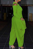 Yellow Modest  Newest Long Sleeve Off Shoulder Zip Front Loose Solid Color Jumpsuits AMX6057-2