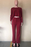 Rose Red Fashion Wholesale Long Sleeve Irregularity Tops Wide Leg Pants Slim Fitting Sets D8454-3