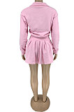 Pink Newest Cotton Blend Velvet Long Sleeve Zipper Tops Mini Skirts Tennis Wear Sport Sets DN8632-2