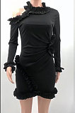 Black Wholesale Sexy Ruffle Side  Long Sleeve Off Shoulder Slim Fitting Mini Dress KY3095-3