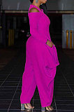 Yellow Modest  Newest Long Sleeve Off Shoulder Zip Front Loose Solid Color Jumpsuits AMX6057-2