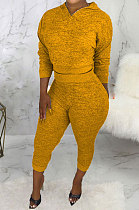 Yellow Women Hooded Pure Color Casual Bodycon Pants Sets ABL6695-3