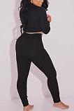 Black Women Fashion Pure Color Ribber Long Sleeve Pants Sets YSH86270-2