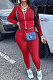 Red Autumn Winter Newest Long Sleeve Zip Front Coat Pencil Pants Sport Sets KY3096-4