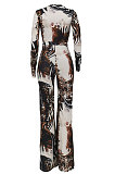 Tiger Pattern Women Sexy Trendy Long Sleeve Hollow Out Printing Pants Sets  HZF57822