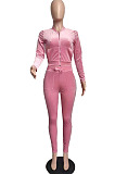 Pink Wholesale Velvet Long Sleeve With Pocket Zip Coat Pencil Pants Sport Sets LML268-2