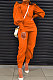 Orange Women Fashion Solid Color Puff Sleeve Zipper High Waist Pants Sets MR2120-1
