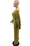 Green Sexy Simple Long Sleeve V Neck Bandage Wide Leg Jumpsuits HMR6055