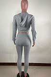 Gray Women Hooded Pure Color Casual Bodycon Pants Sets ABL6695-1