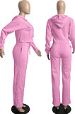 Khaki Casual Sport Long Sleeve Hoodie Wide Leg Pants Solid Color Loose Sets FH173-2