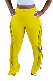 Yellow Casual Cute Side Strip Elastic Force Pants MD444-2