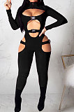 Pink Women Sexy Club Wear Buckle Pure Color Zipper Bodycon Jumpsuits Q955-2